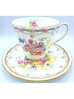 Vintage Duchess London Collection Floral Swag Basket Bone China Tea Cup & Saucer